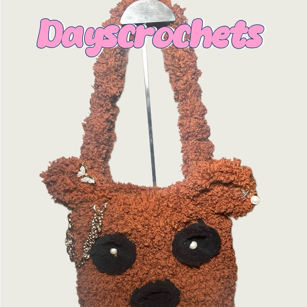 Brown bear crochet bag
